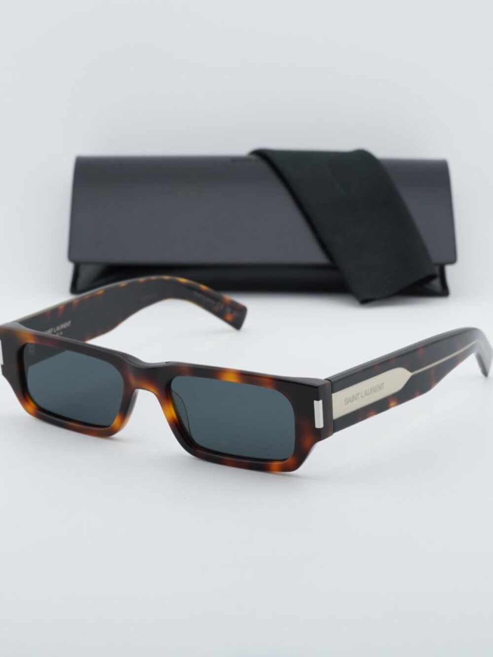 Saint Laurent SL660 002 Unisex Rectangle Sunglasses - Havana / Grey - Picture 9 of 13